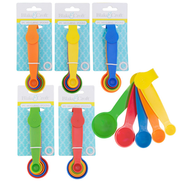 MEASURING SPOONS 5PC MULTICOLOR PLASTIC/KITCHEN TIE ON CARD