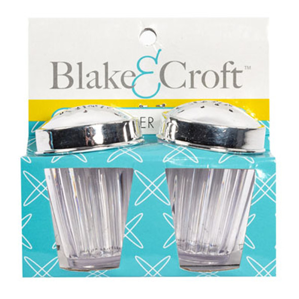 SALT & PEPPER SHAKER SET PLASTIC 2.75IN W/PLATED LIDS KITCHEN WRAP CARD