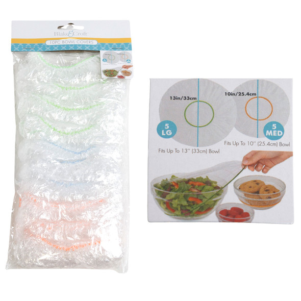 BOWL COVERS PLASTIC 10PC ELASTIC 5LG/5 MED 3 AST CLRS PER PK PBH