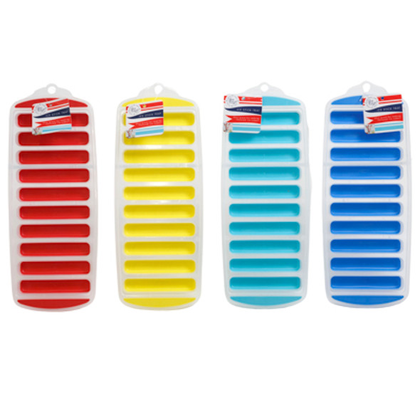 ICE CUBE STICK SHAPED TRAY W/EASY RELEASE POP OUT SLOTS/4AST SUMMER CLRS