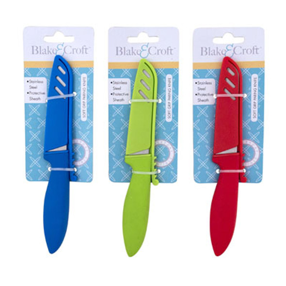 PARING KNIFE SOFT GRIP 8IN 3ASST COLORS W/SHEATH B&C TCDGREEN/BLUE/RED