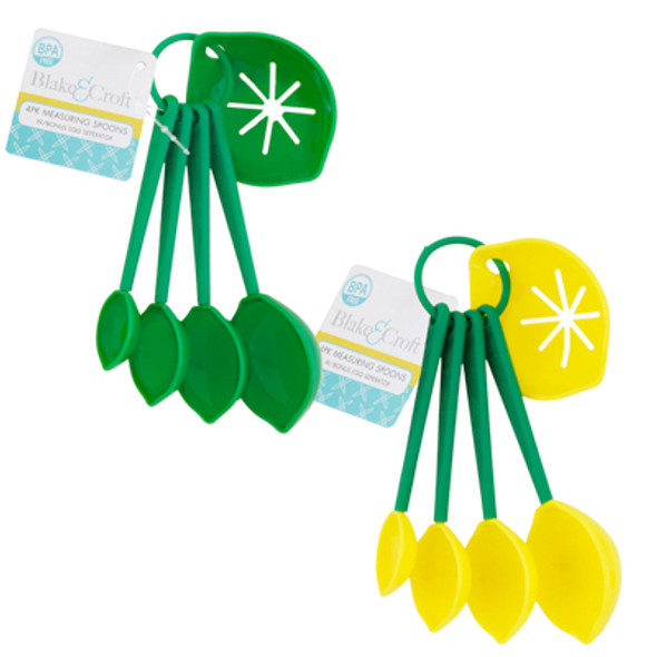 MEASURING SPOONS 4PC CITRUS SHAPE W/EGG SEPARATR 2ASST PLASTIC B&C HANGTAG