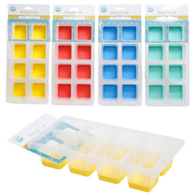 ICE CUBE TRAY JUMBO 8-SQUARE 4ASST COLORS MAKES APPROX 2X2IN CUBES B&C TCD