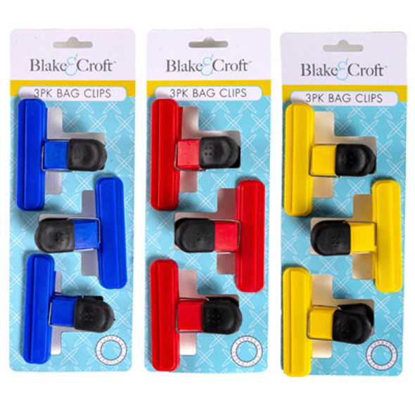 BAG CLIPS 3PK W/SOFT GRIP 3X2.5IN 3AST COLORS TCD