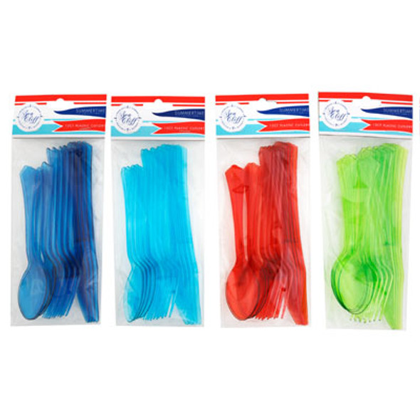 CUTLERY PLASTIC 12CT MIXED 4AST TRANSP SUMMER CLRS/SUMMER PBH