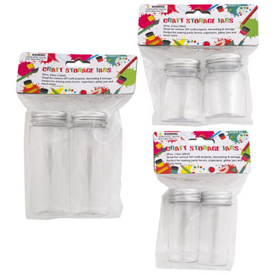 CRAFT STORAGE JARS 2PK CLEAR PLASTIC W/SCREW ON LIDS 3AST SZE1.6/2.5/4.6 OZ CRAFT PBH