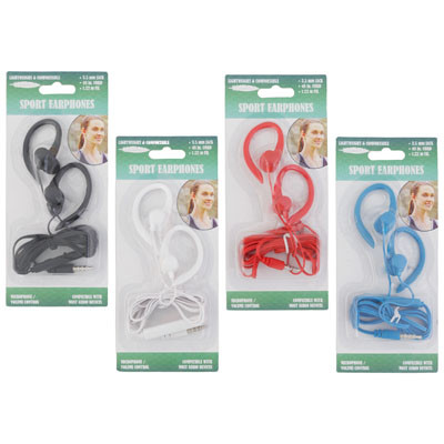 EARBUDS SPORT OVER THE EAR 4AST W/MICROPHONE & VOLUME CONTROL 3.5MM JACK/48IN CORD BLC