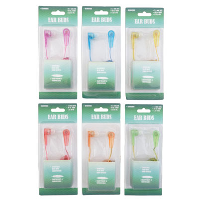 EARBUDS 3.5MM JACK 48IN CORD TRANSPARENT 6AST COLORS 48IN CORD/3.5MM JACK BLISTERCARD