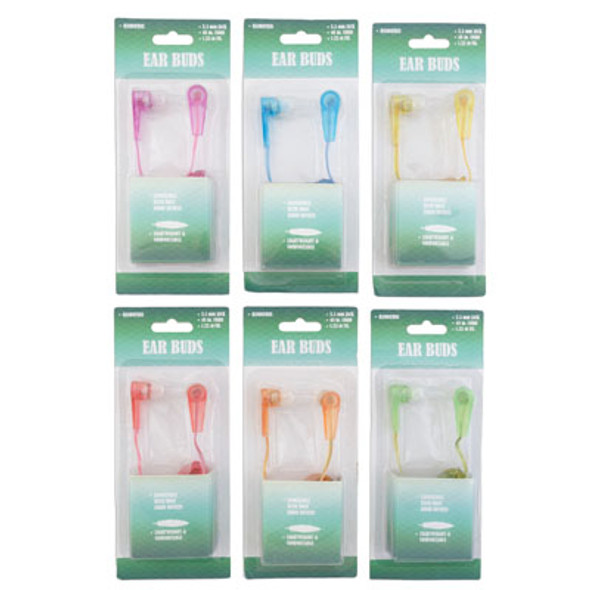 EARBUDS 3.5MM JACK 48IN CORD TRANSPARENT 6AST COLORS 48IN CORD/3.5MM JACK BLISTERCARD