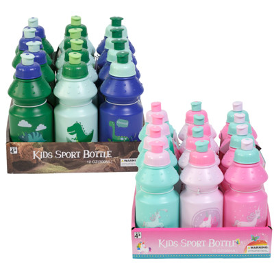 SPORTS BOTTLE KIDS 12OZ 2-12PC PDQ PER MASTER DINO/UNICORN 6AST TOTAL/HT