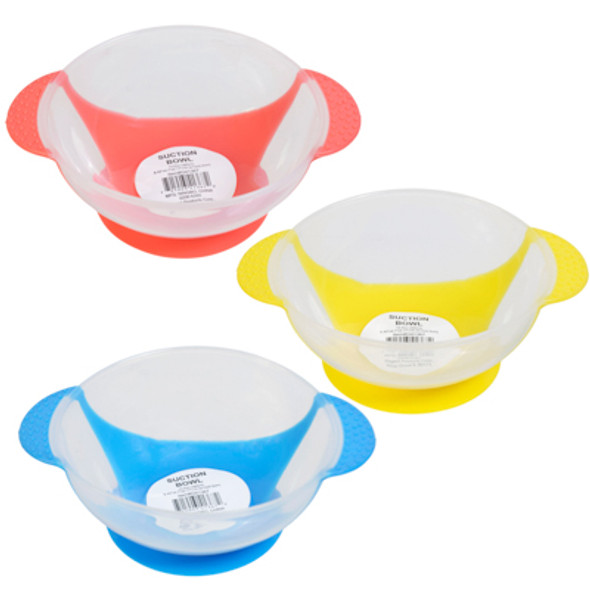 BOWL W/SUCTION BOTTOM 3ASST CLRS 13.5OZ/6.42X4.7X2.17IN BLUE/PINK/YELLOW