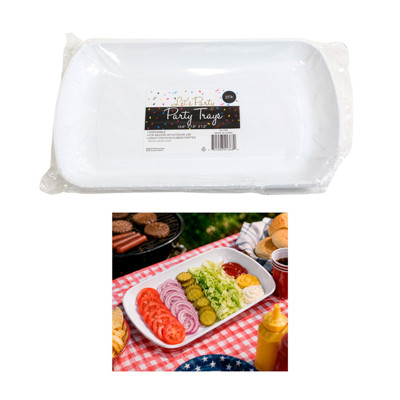 PARTY TRAYS 3PK DISPOSABLE13.6 X 7.9 X 1.2IN WHITE PLASTIC PB W/INSERT LABEL