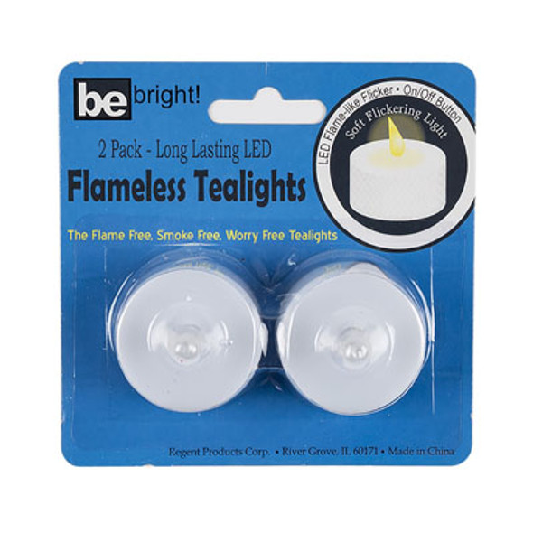 TEALIGHT LED 2PK WHITE W/FLICKER FLAME BE BRIGHT ARTWORK