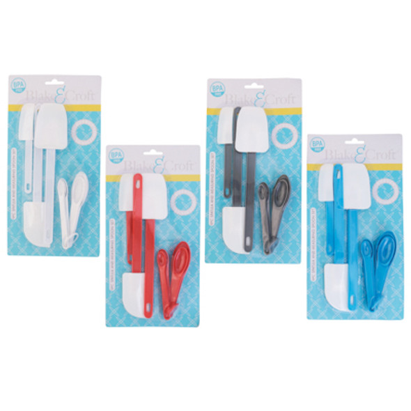 MEASURING /SPATULA SET 9PC 3 SPATULAS/6 MEASURING SPOONS 4CLRS KITCHEN BLC