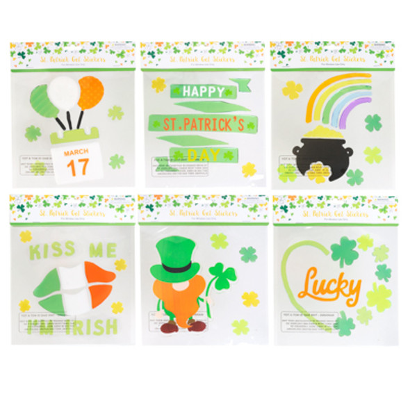 GEL CLING STICKERS ST PATRICK 6AST DESIGNS PBH