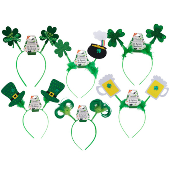 HEADBAND ST.PATRICK HEADBOPPER 6AST W/FEATHERS STPAT BARBELLCARD