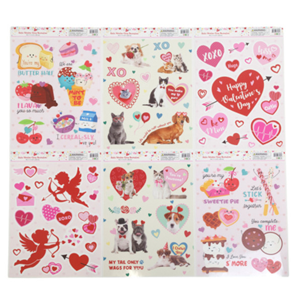 WINDOW CLING VALENTINE 6AST 4C PRINTS 16X11IN VAL PTD HDR