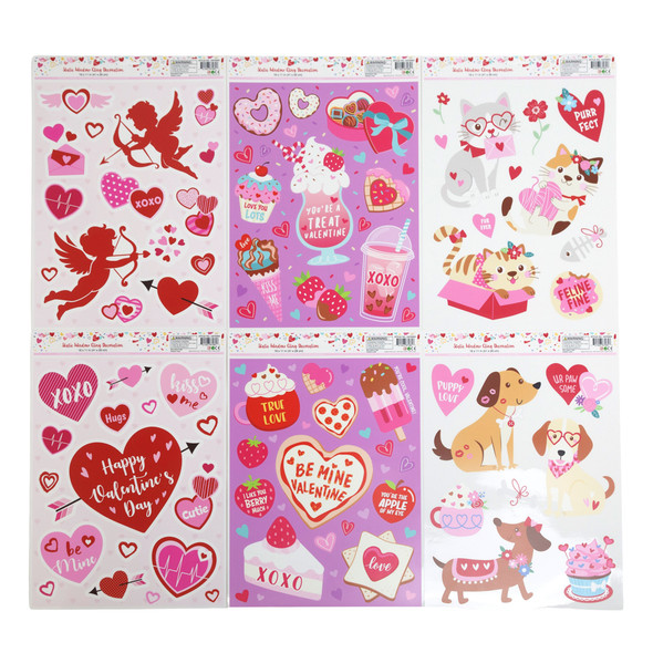 WINDOW CLING VALENTINE 6AST 4C PRINTS 16X11IN VAL PTD HDR