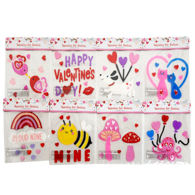 GEL CLING STICKERS VALENTINE 8AST VAL PBH
