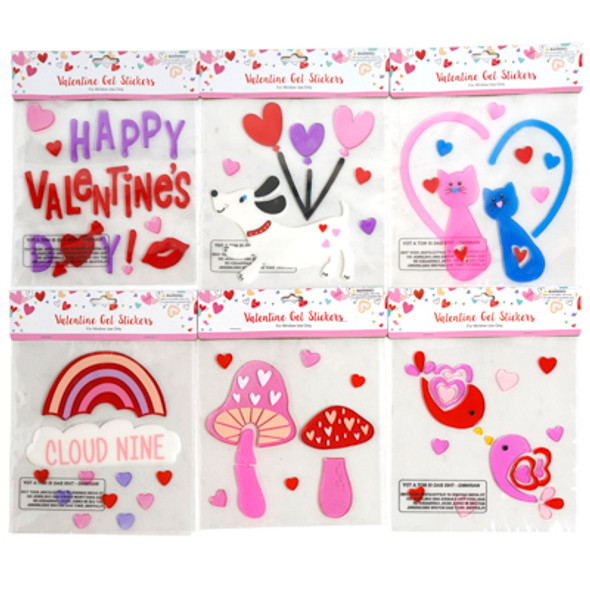 GEL CLING STICKERS VALENTINE 8AST VAL PBH