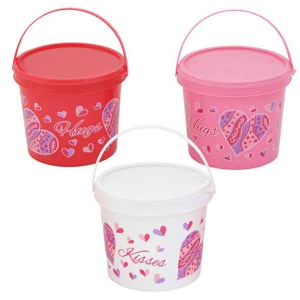 CANDY BUCKET VALENTINE 3AST PRINT/CLRS 4.75D X 4.25H UPC LABEL