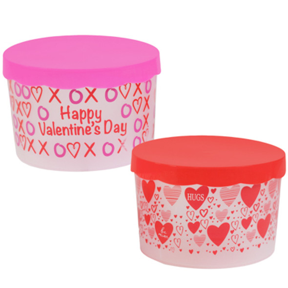 FOOD STORAGE CONTAINER VALENTINE ROUND 2ASST 75G 6.7X5.9X4.3IN UPC LABEL