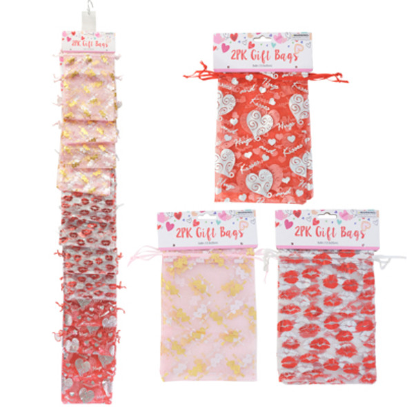 GIFT BAG 2PK ORGANZA DRAWSTRING 5X8IN 3AST COLOR/12PC MDS STRIP VAL TCD/2 CLIPSTRIPS PER PBSLV