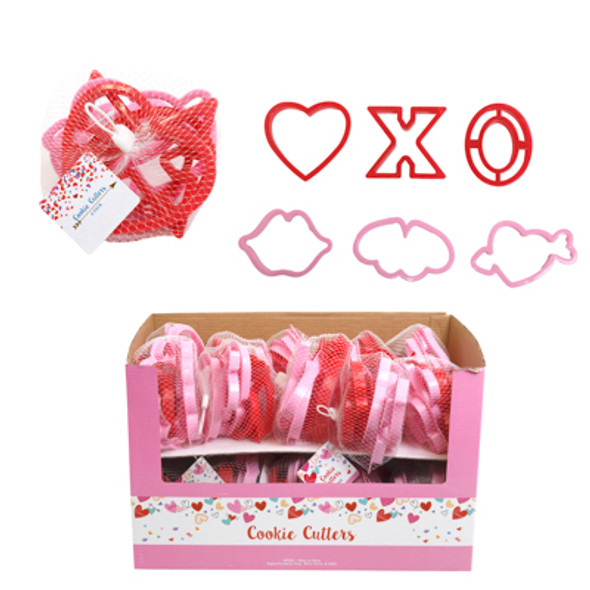 COOKIE CUTTER VALENTINE 6PC PP PLASTIC IN 20PC PDQ MESHBAG/HT