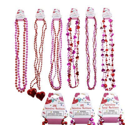 NECKLACE BEAD VALENTINE 6AST 1-3 PKS/VAL BARBELL CARD