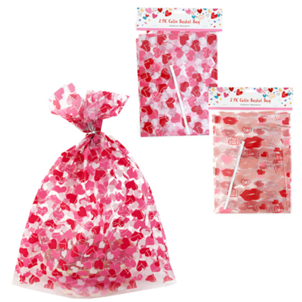 BAG A BASKET VALENTINE 2PK 2AST HEARTS/LIPS DESIGN 22X25X8IN VAL PBH