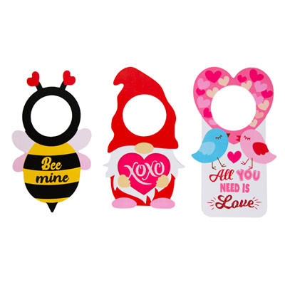 DOOR GREETER VALENTINE MDF 3AST BEE/BIRD/GNOME UPC/COMPLY LABEL 9.25INL W/GLITTER