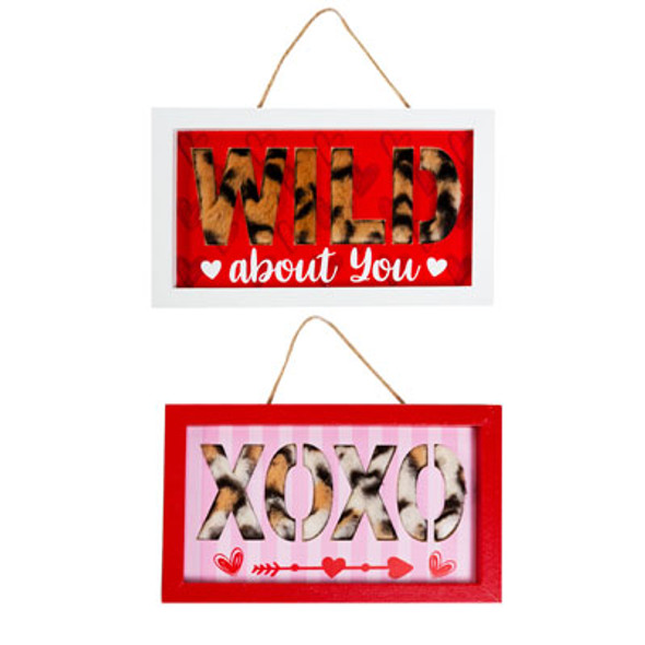 HANGING DECOR VALENTINE MDF 2AST WILD LOVE W/FAUX FUR INSET 7.87 X 4.7 X 0.47IN COMPLY LABEL