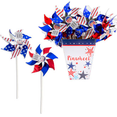 PINWHEEL PATRIOTIC 16.75IN 2ASST RED/BLUE OR STAR/STRIPE KD DSPLY 36PC UPC TEAR OFF TAG