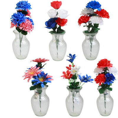 FLORAL BOUQUET PATRIOTIC 6-STEM 15IN 6AST STYLES 3-COLOR MIXPATRIOTIC HT