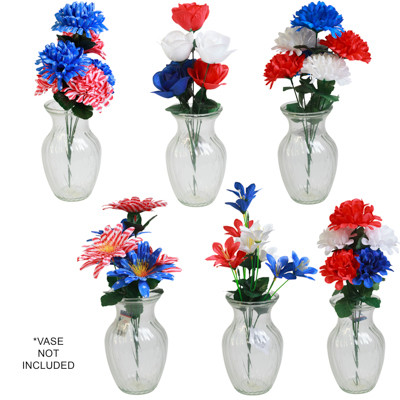 FLORAL BOUQUET PATRIOTIC 6-STEM 15IN 6AST STYLES 3-COLOR MIXPATRIOTIC HT