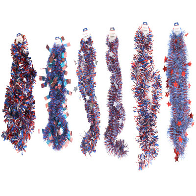 GARLAND TINSEL PATRIOTIC 9FT 6 ASST STYLES EA/PATRIOTIC BARBELL HDR CARD