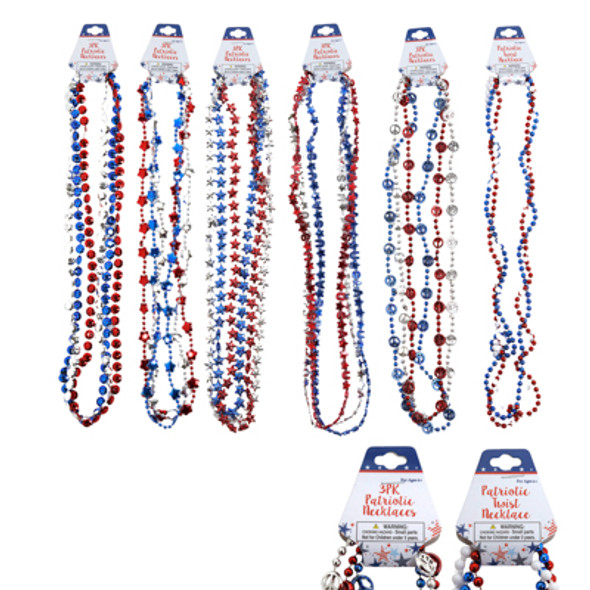 NECKLACE PATRIOTIC 6 AST 1&3 PKS PATRIOTIC BARBELL CARD