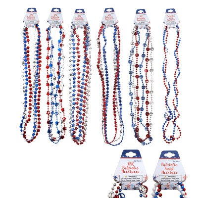 NECKLACE PATRIOTIC 6 AST 1&3 PKS PATRIOTIC BARBELL CARD