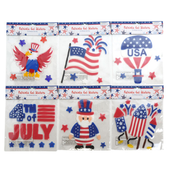 GEL CLING STICKERS PATRIOTIC 6ASST 7.87X7.87 PATRIOTIC PB/HDR