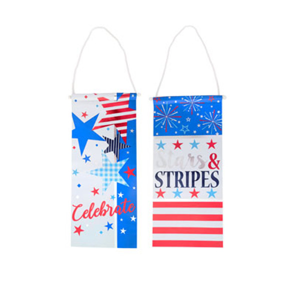 PATRIOTIC HANGING BANNER 2AST NONWOVEN 8 X 18.5IN HANGTAG