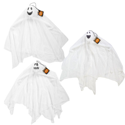 GHOST HANGING DECOR 3AST FACES 16IN WHITE POLY/ADJUSTABLE ARMS  HLWN HT