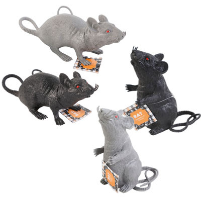 RAT BLACK/GREY W/SQUEAKER 2AST SIT 8.75IN/STAND 5.75IN HLWN/HT 8PC 2-BLACK/4PC 2-GREY PER CASE