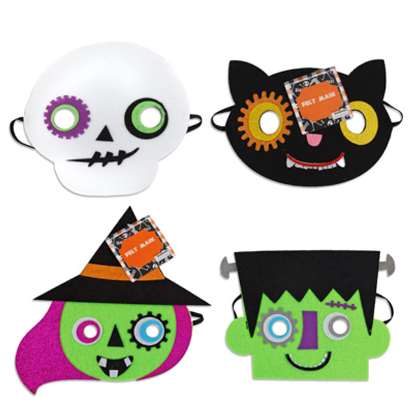 MASK KIDS FELT 4AST WITCH/SKULL/FRANK/CAT HLWN HANGTAG/JHOOK