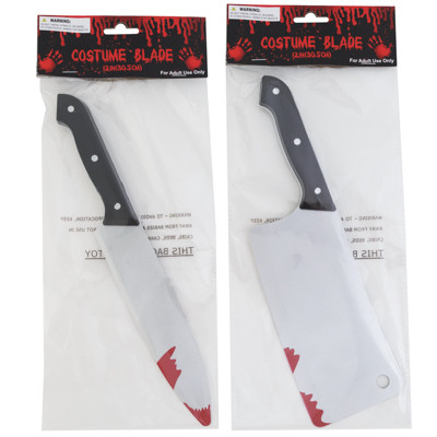 COSTUME WEAPON KNIFE 2AST BLOODY 12IN BLADE CLEAVER/CHEF HALLOWEEN PBH