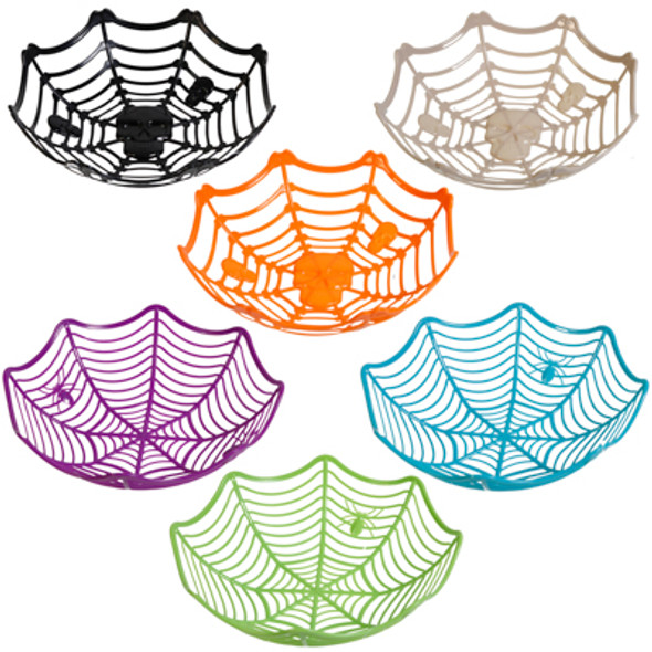 WEB BASKET TRAY PLASTIC SPIDER OR SKULL AST COLORS 11IN D X 3IN H