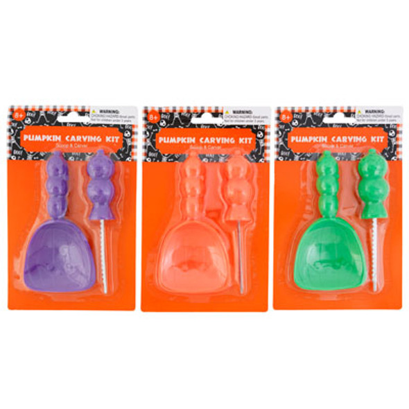 PUMPKIN CARVING KIT 2PC SCOOP/CARVER 3 COLORS MERCH STRIP INCLUDED