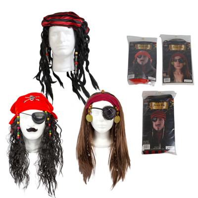 PIRATE WIG 3AST HAIR/BANDANA/BRAIDS 19.5INL HAIR PIRATEPB/ILLUS INSERT CARD