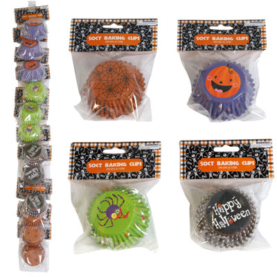 BAKING CUPS 50CT 2IN HALLOWEEN 4AST DESIGNS/12PC MERCHSTRIP PBH