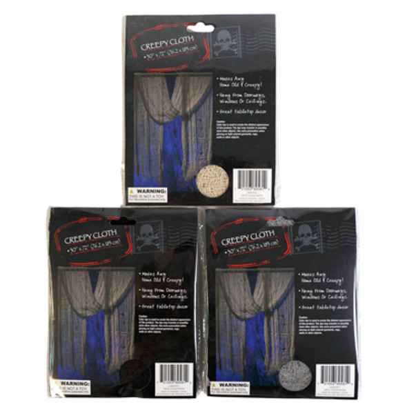 CREEPY CLOTH 30X72 3AST GREY/BLACK/BONE HLWN INSERT CARD