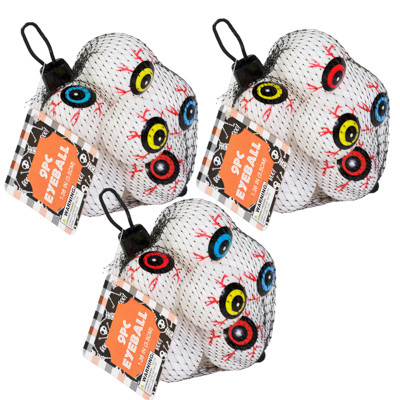 EYEBALL 9PC 3CLR PER PACK PLASTIC 1.38IN GREEN/BLUE/PINK MESHBAG HALLOWEEN ART